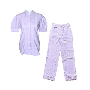 Vtg 90s Linen Shirt & Pants Set Lilac Purple Spring Cottagecore Beachy Coastal